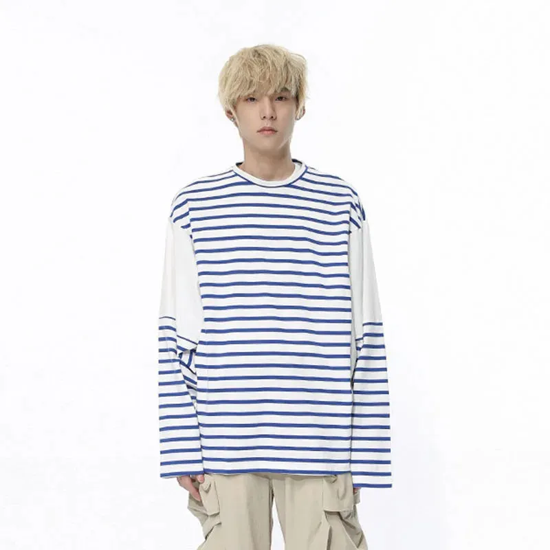 Loose Contrast Color Stripe T-Shirt