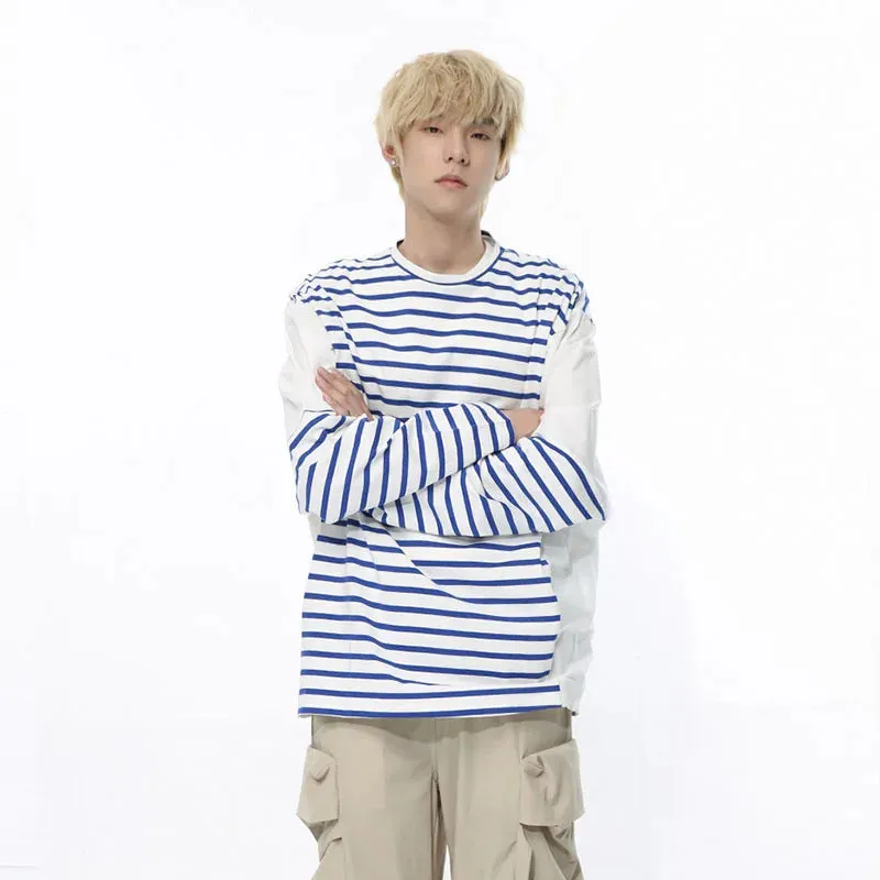 Loose Contrast Color Stripe T-Shirt