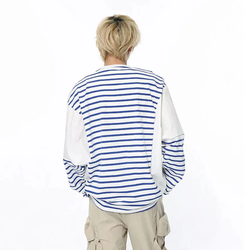 Loose Contrast Color Stripe T-Shirt