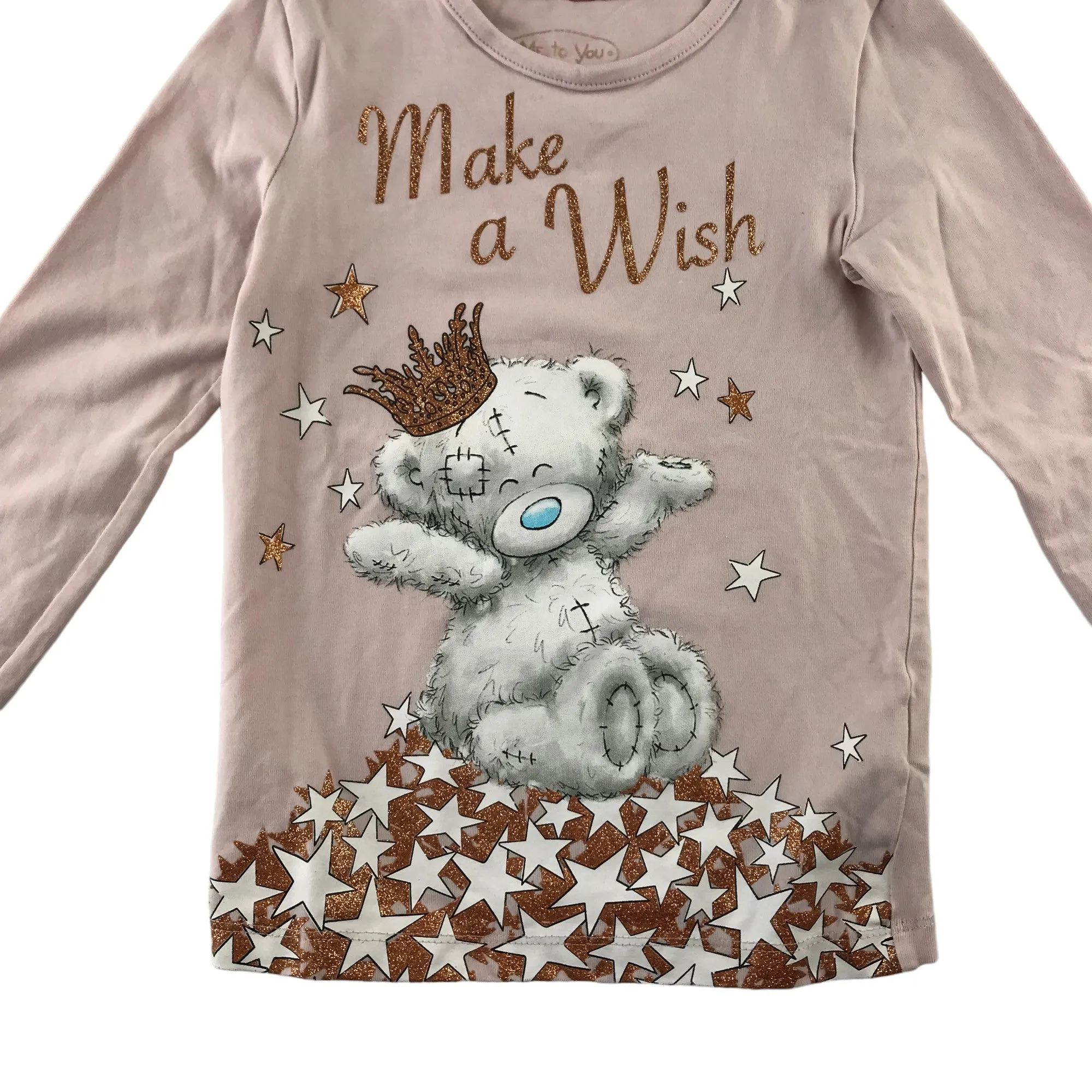 M&S t-shirt 5-6 years light pink long sleeve glittery teddy bear