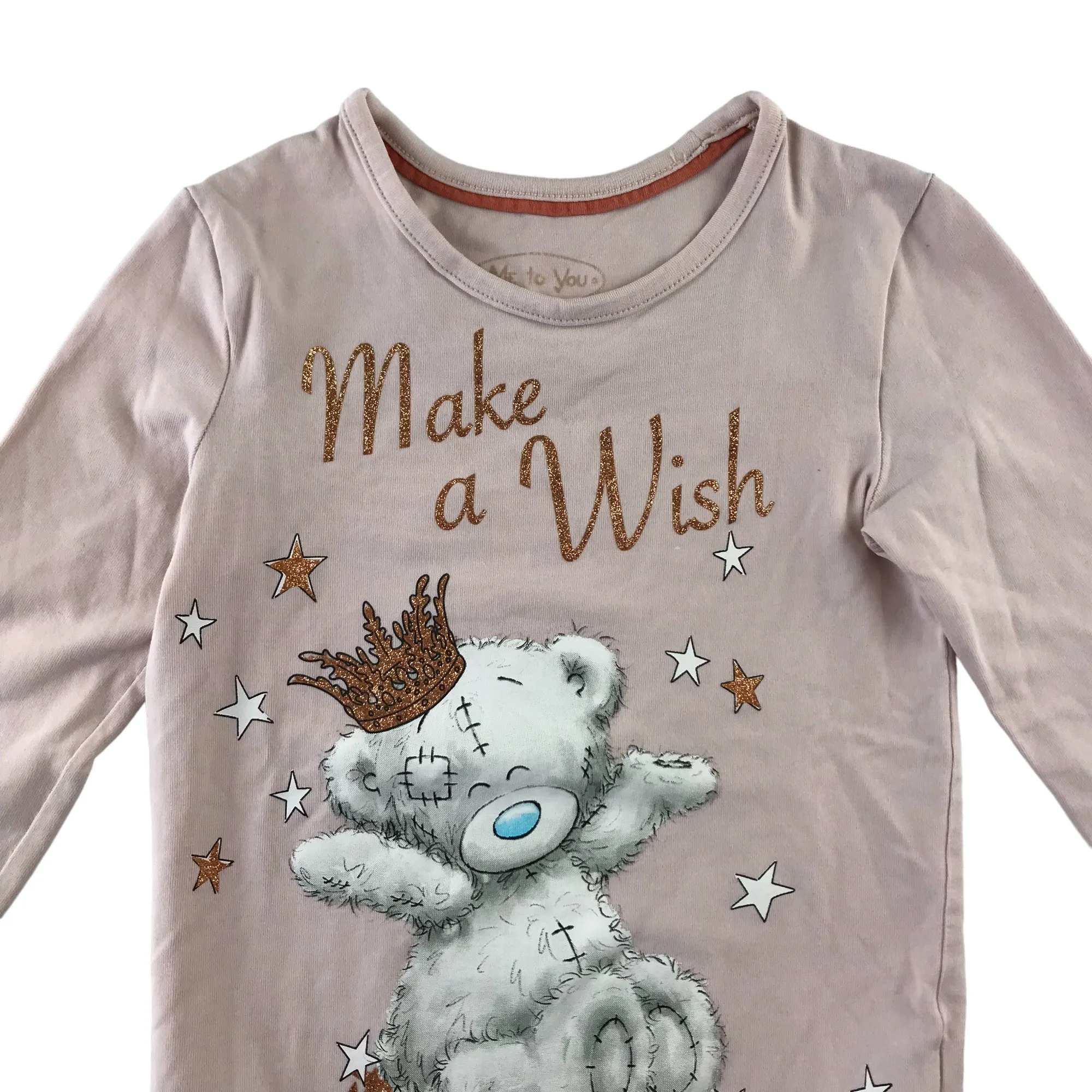 M&S t-shirt 5-6 years light pink long sleeve glittery teddy bear