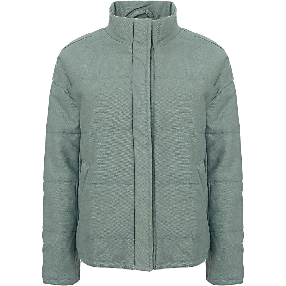 Mango Women's Green Quilted Zip Up Bomber Jacket