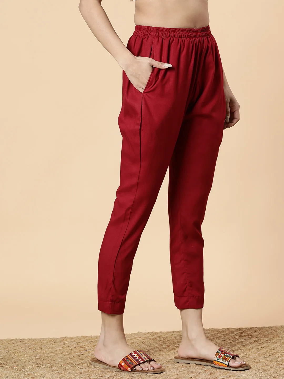 Maroon Rayon Pants