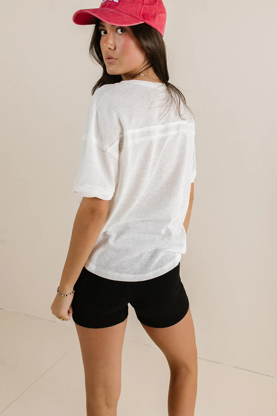 Mazzy Henley Knit Top in White - FINAL SALE