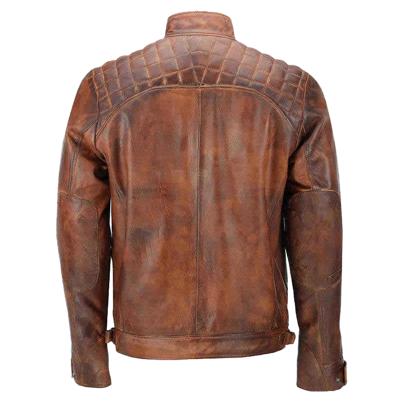 Men's Biker Quilted Vintage Distressed Brown Moto Cafe Racer Leather Jacket | Men's Biker Quilted Vintage Brown Moto Cafe Leather Jacket