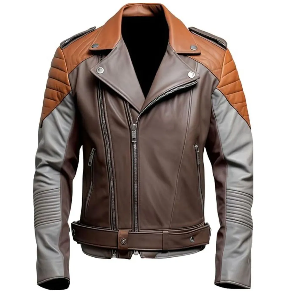 Men’s Brown Cafe-Racer Lapel Collar Premium Sheepskin Leather Jacket