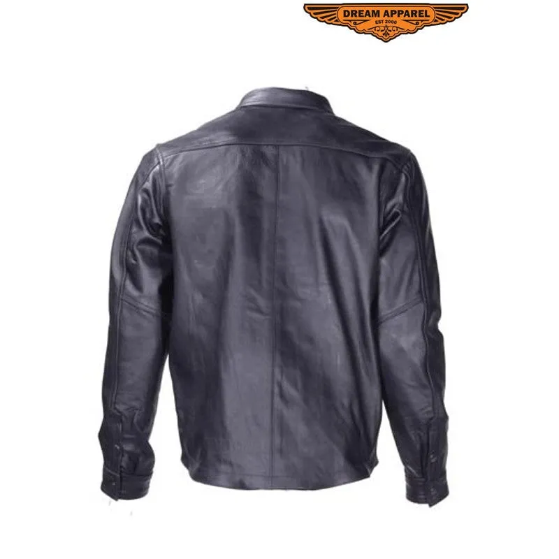 Men's Leather Shirt With Snap On Cuffs