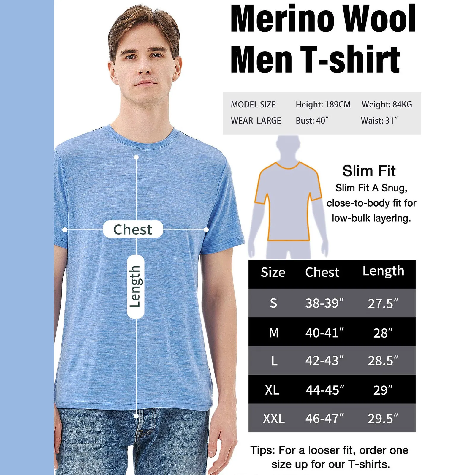 Men's Merino 150g Classic Short Sleeve T-Shirt Blue Bell