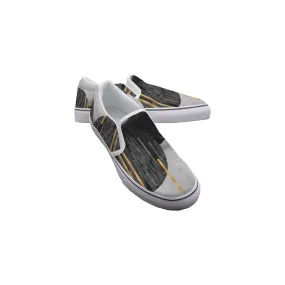 Men's Slip On Sneakers black and gray with gold  print 76