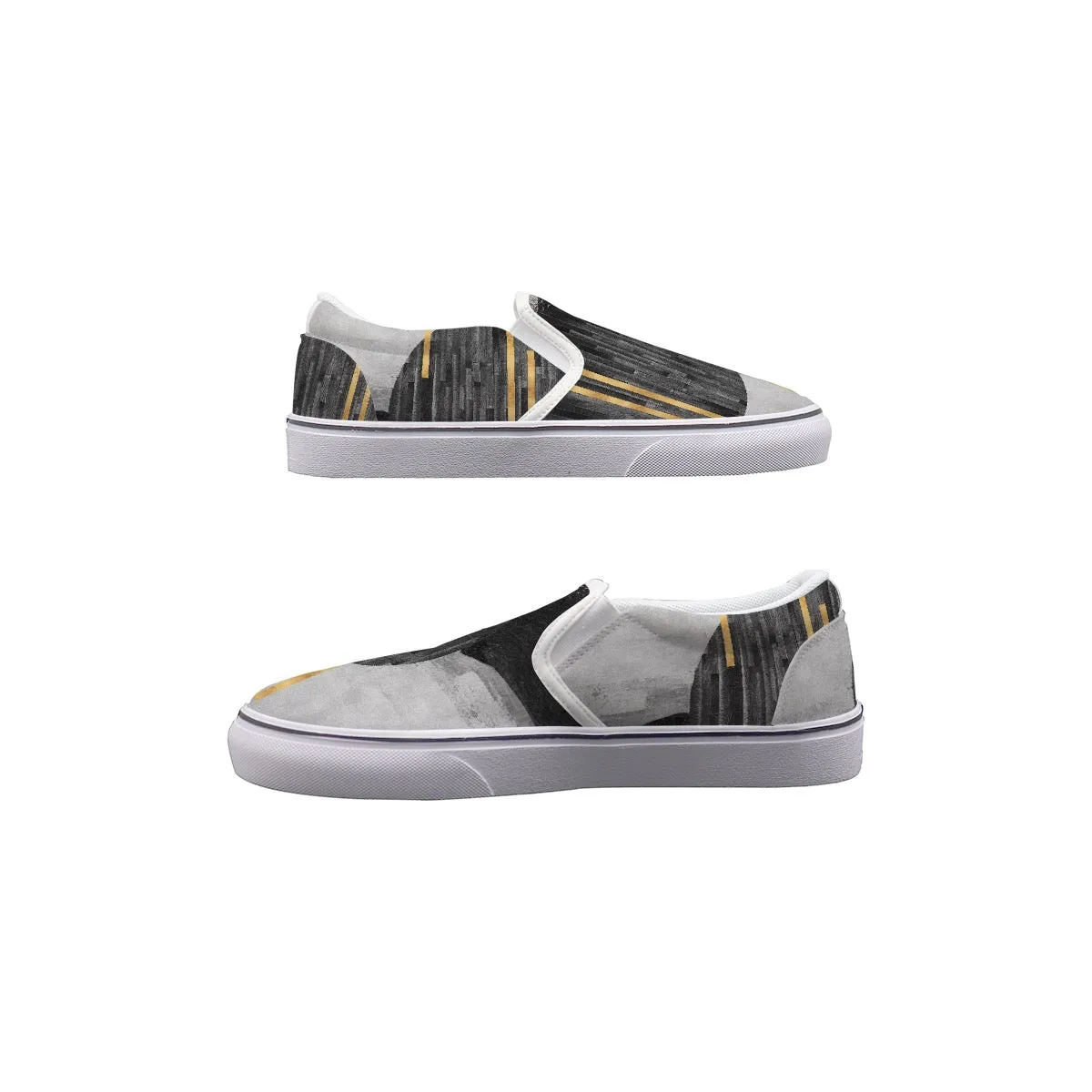 Men's Slip On Sneakers black and gray with gold  print 76