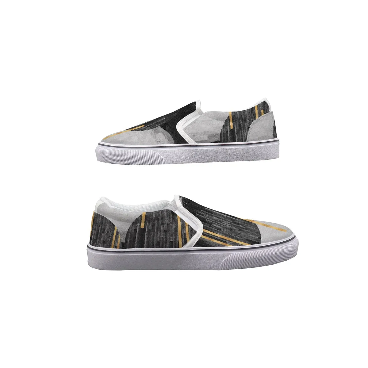 Men's Slip On Sneakers black and gray with gold  print 76