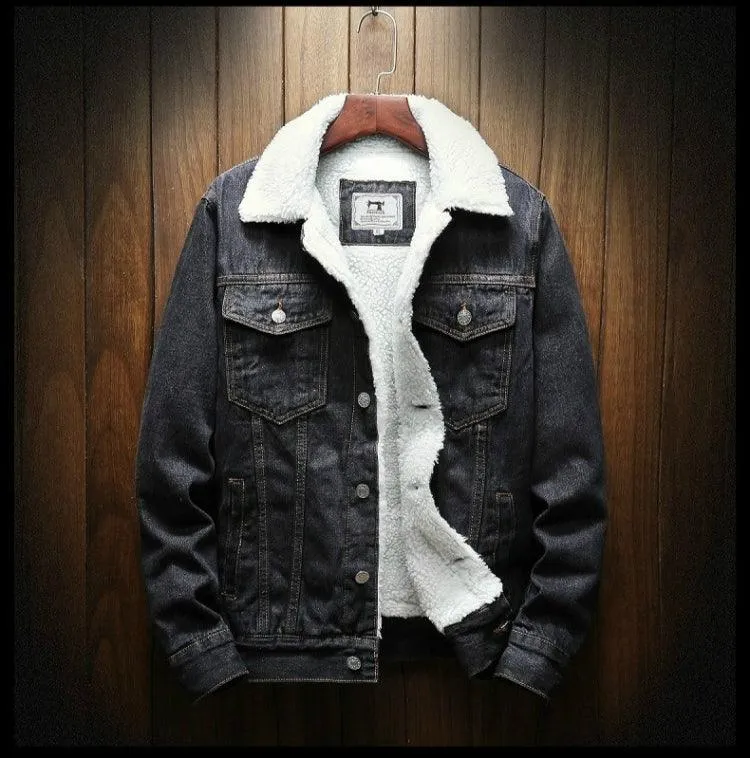 Men's Warm Wool-Lined Denim Jackets for Winter Outerwear