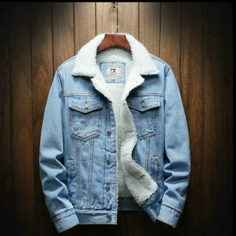 Men's Warm Wool-Lined Denim Jackets for Winter Outerwear