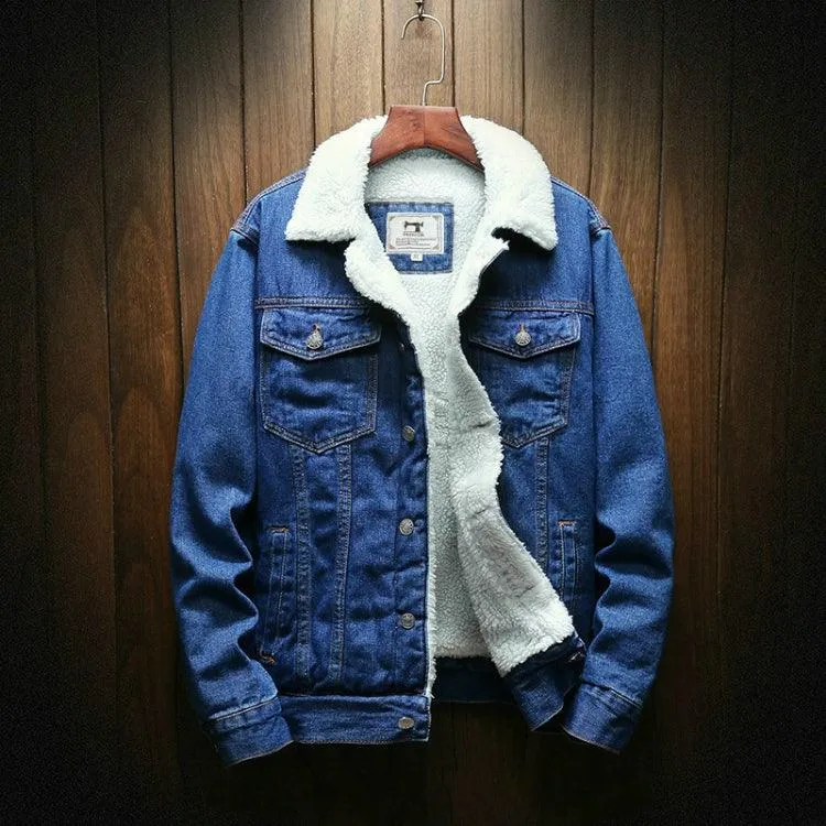 Men's Warm Wool-Lined Denim Jackets for Winter Outerwear