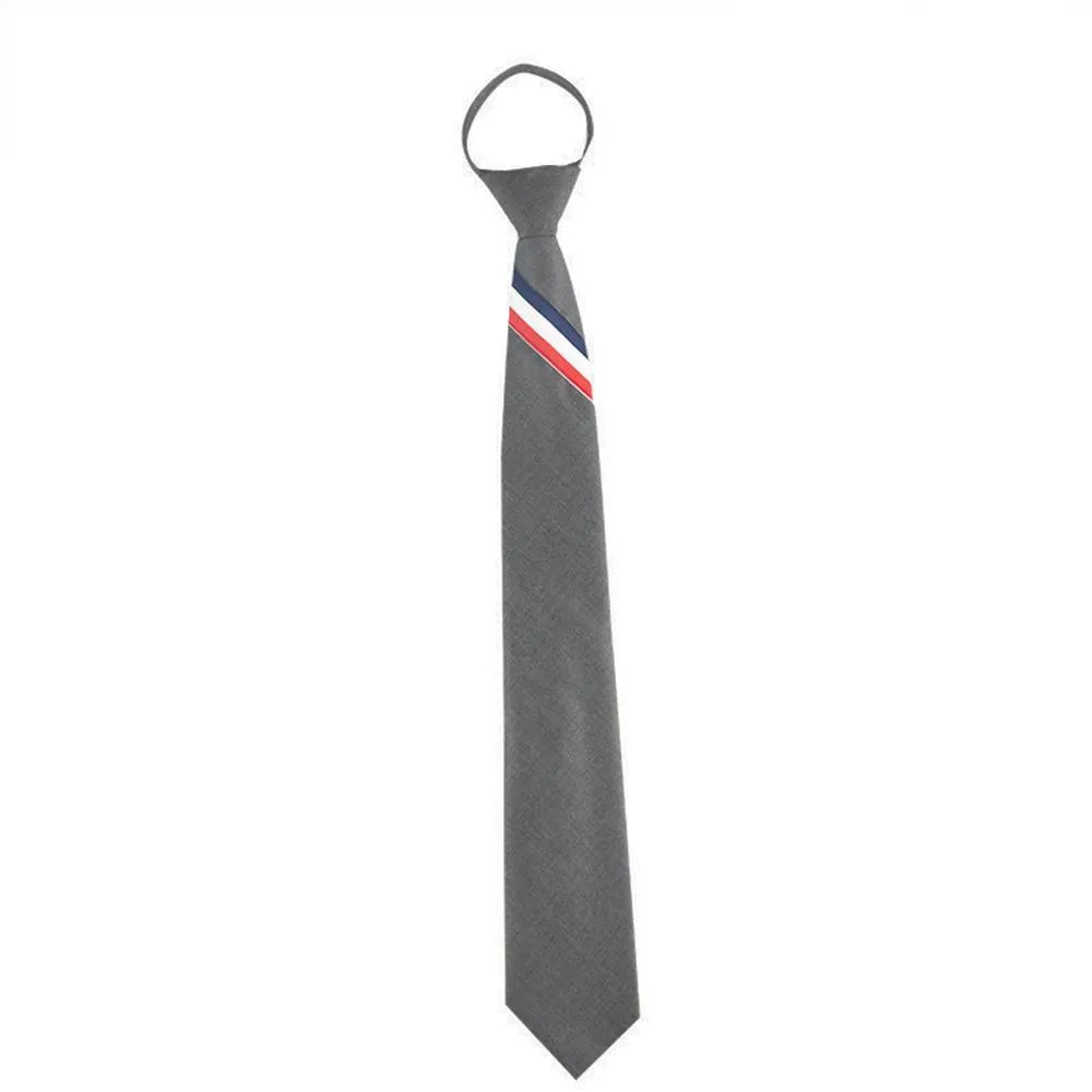 Men's zipper tie Fashion Pattern Striped Cotton Tie Preppy Student Slim Necktie