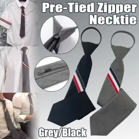 Men's zipper tie Fashion Pattern Striped Cotton Tie Preppy Student Slim Necktie