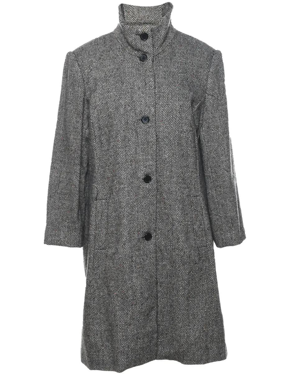 Miller Herringbone Tweed Wool Coat - L