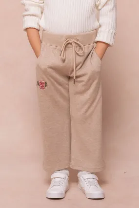 Mini Ivy Wide Leg Embroidered Sweatpants in Oatmeal