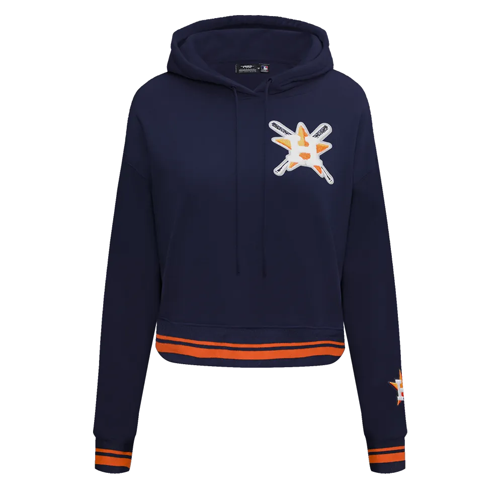 MLB HOUSTON ASTROS MASHUP WOMEN'S RIB CROPPED PO HOODIE (MIDNIGHT NAVY/ORANGE/MIDNIGHT NAVY)