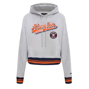 MLB HOUSTON ASTROS SCRIPT TAIL WOMEN'S RIB FLC CROPPED PO HOODIE (HEATHER GREY/MIDNIGHT NAVY/ORANGE)