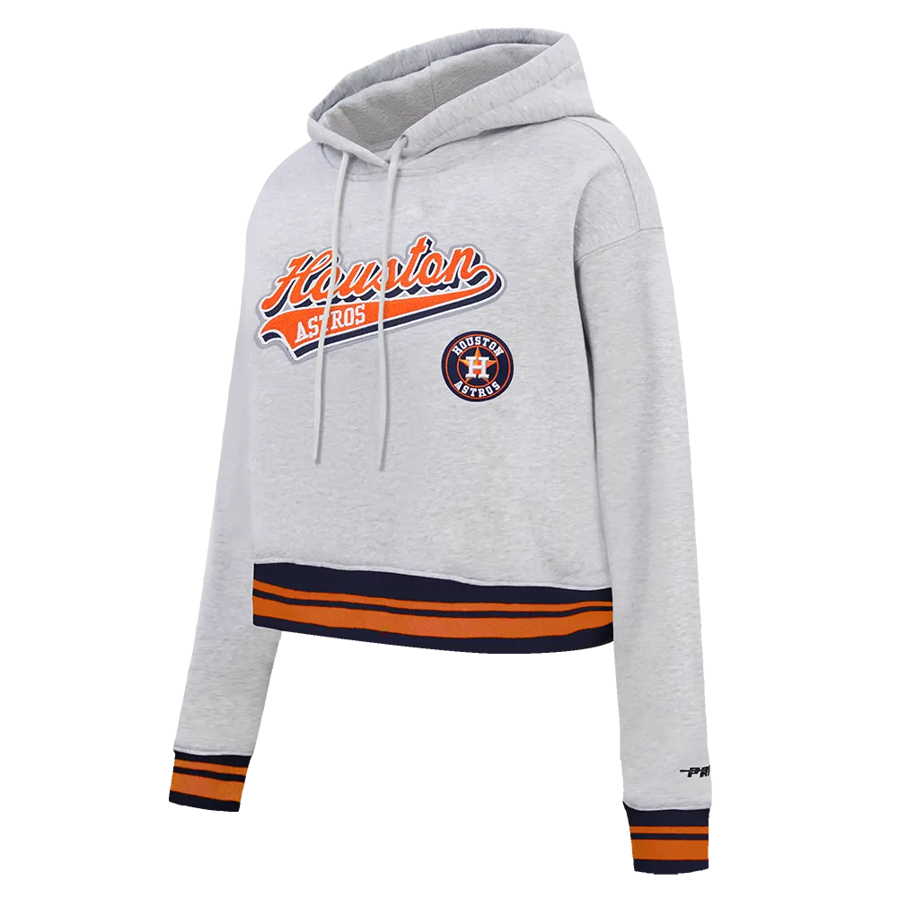 MLB HOUSTON ASTROS SCRIPT TAIL WOMEN'S RIB FLC CROPPED PO HOODIE (HEATHER GREY/MIDNIGHT NAVY/ORANGE)