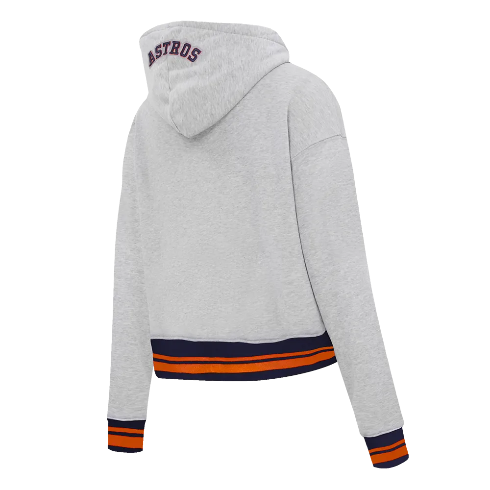 MLB HOUSTON ASTROS SCRIPT TAIL WOMEN'S RIB FLC CROPPED PO HOODIE (HEATHER GREY/MIDNIGHT NAVY/ORANGE)