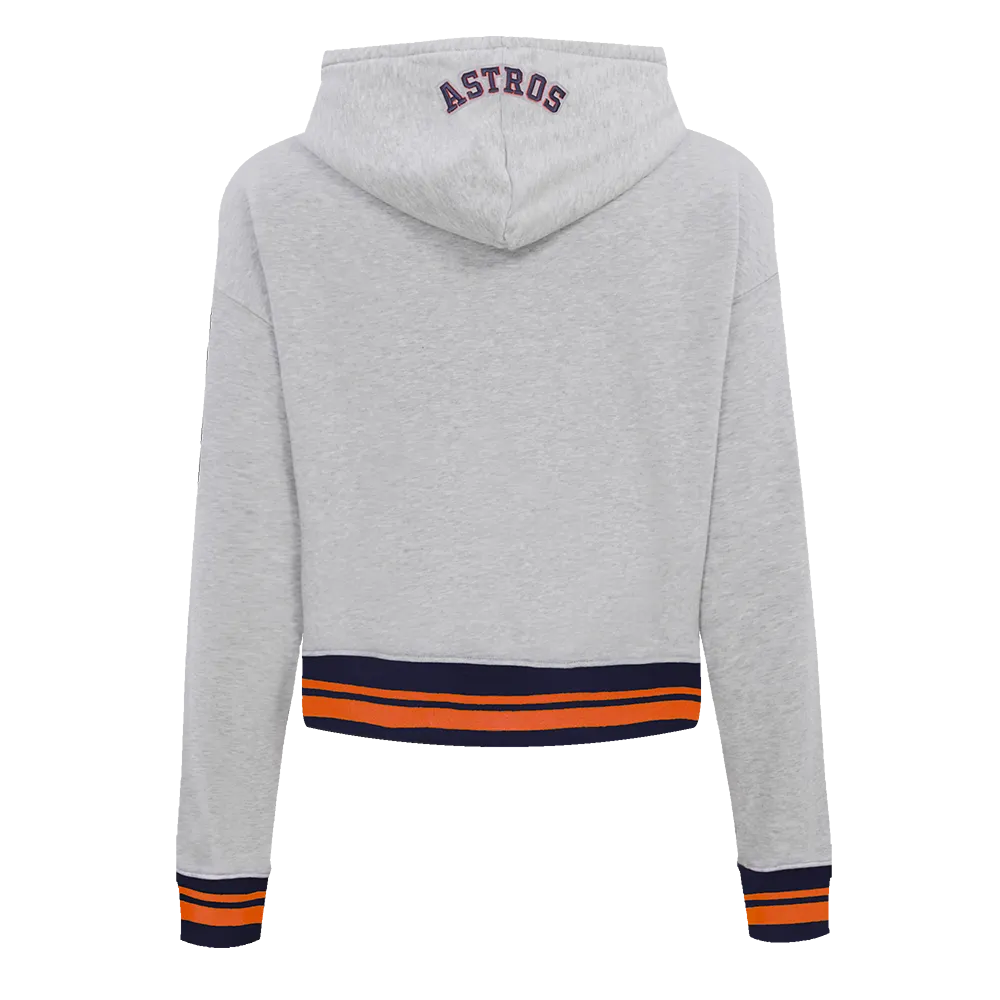 MLB HOUSTON ASTROS SCRIPT TAIL WOMEN'S RIB FLC CROPPED PO HOODIE (HEATHER GREY/MIDNIGHT NAVY/ORANGE)