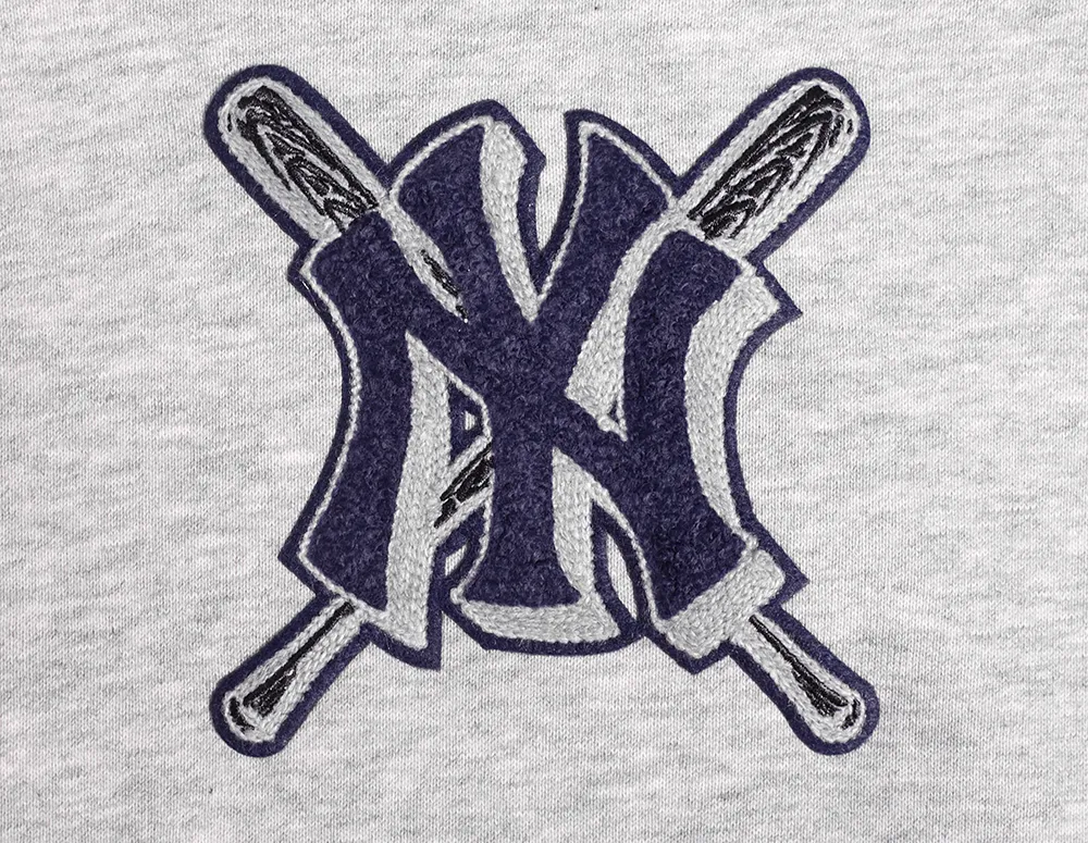 MLB NEW YORK YANKEES MASHUP WOMEN'S RIB CROPPED PO HOODIE (HEATHER GREY/MIDNIGHT NAVY)