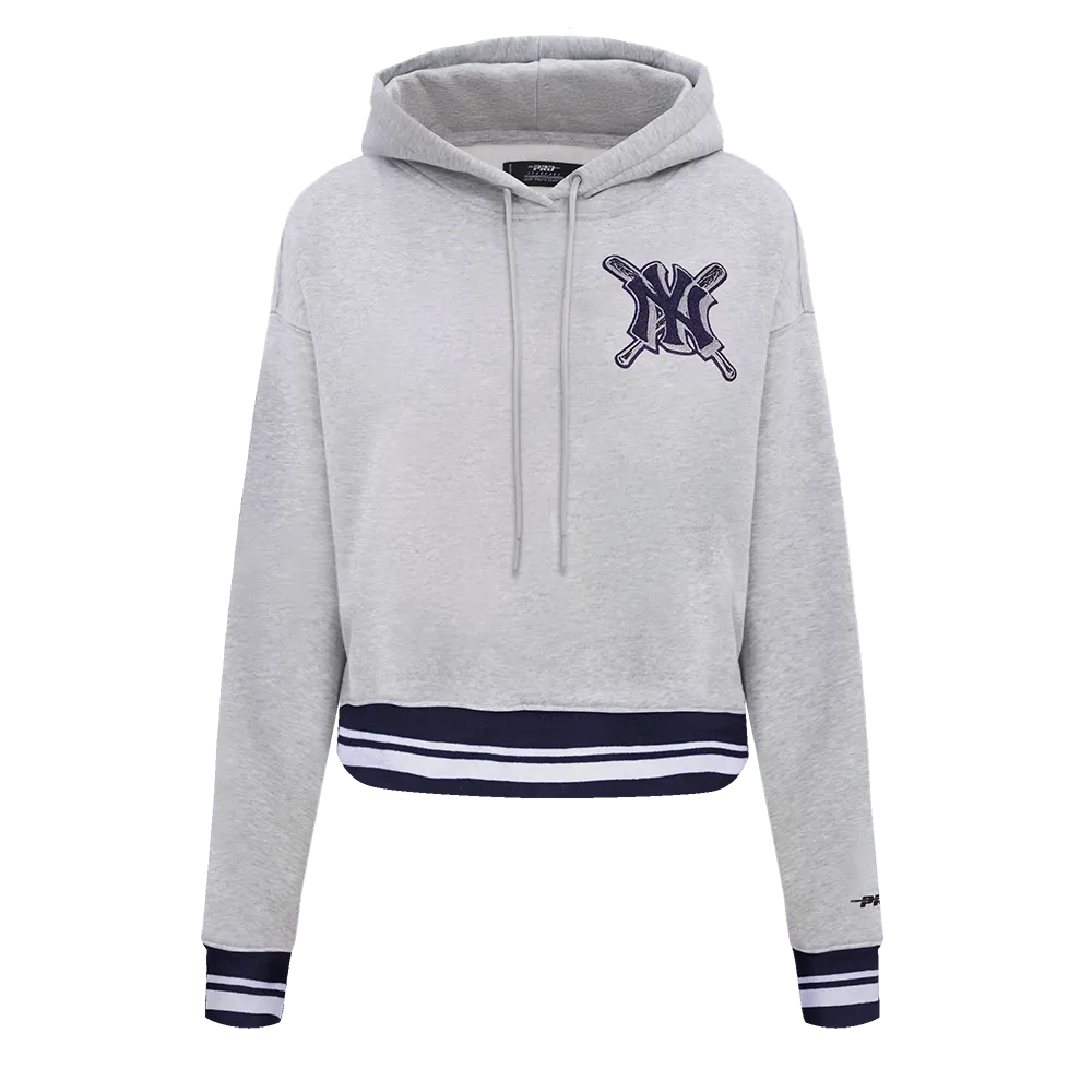 MLB NEW YORK YANKEES MASHUP WOMEN'S RIB CROPPED PO HOODIE (HEATHER GREY/MIDNIGHT NAVY)