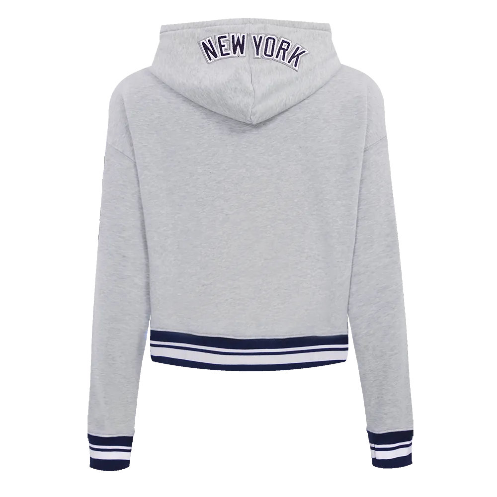 MLB NEW YORK YANKEES MASHUP WOMEN'S RIB CROPPED PO HOODIE (HEATHER GREY/MIDNIGHT NAVY)