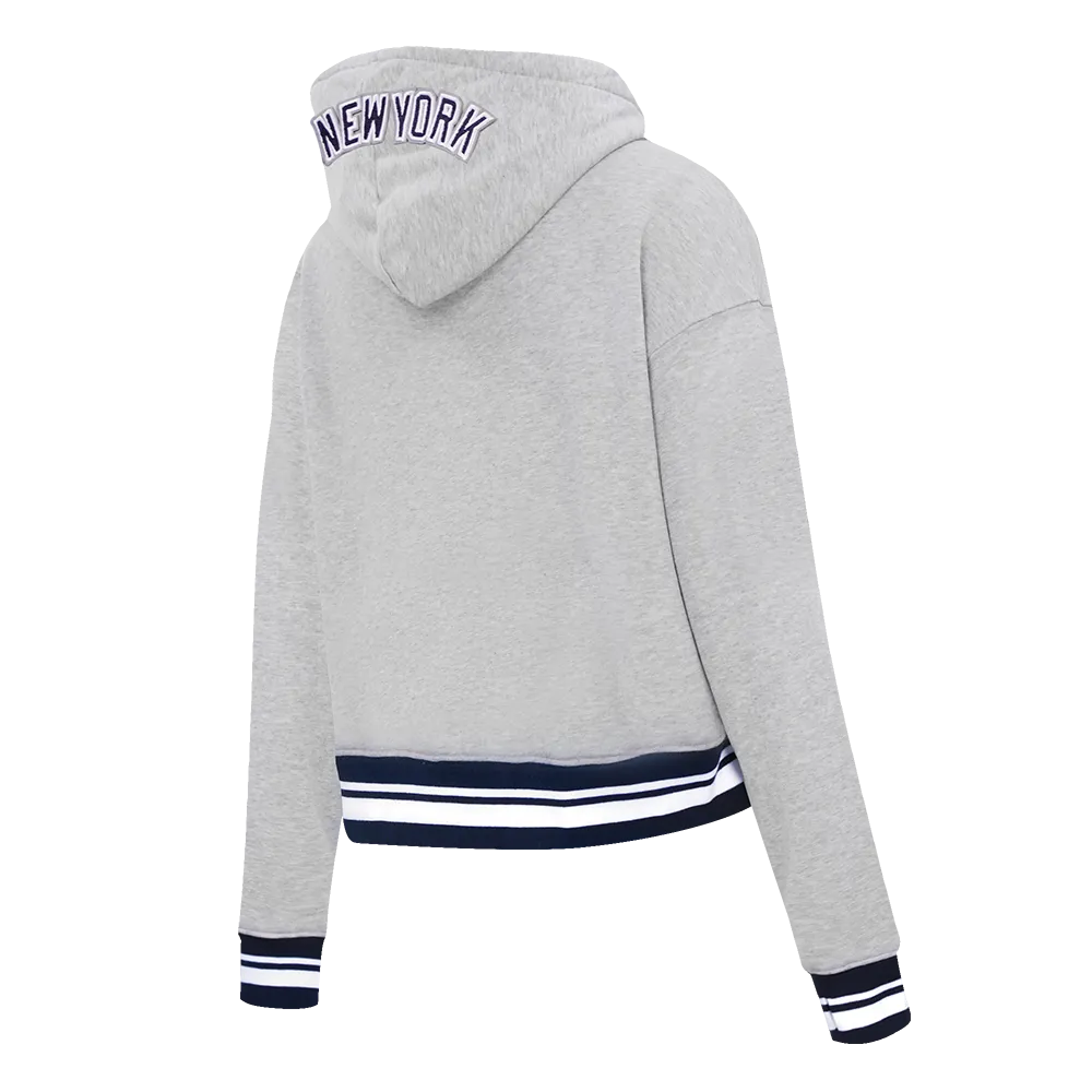 MLB NEW YORK YANKEES MASHUP WOMEN'S RIB CROPPED PO HOODIE (HEATHER GREY/MIDNIGHT NAVY)