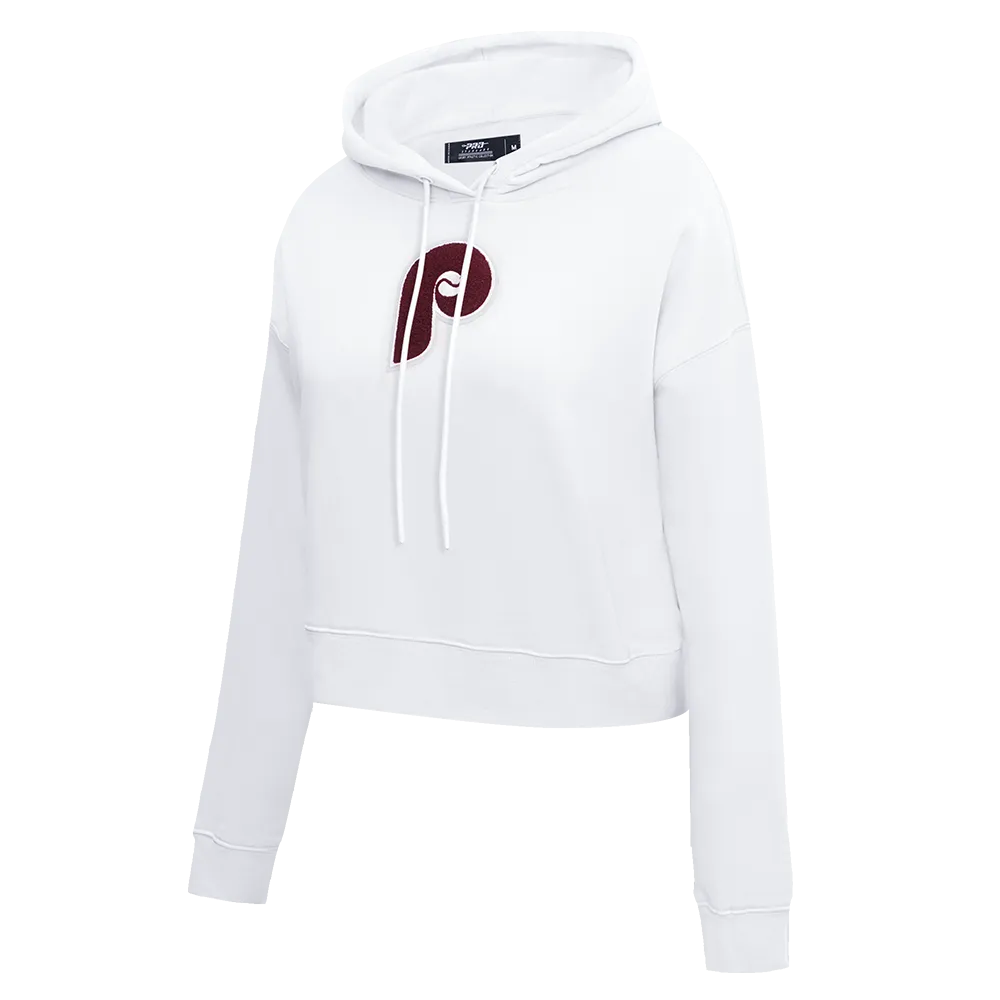 MLB PHILADELPHIA PHILLIES RETRO CLASSIC WOMEN'S CROPPED PO HOODIE (WHITE)