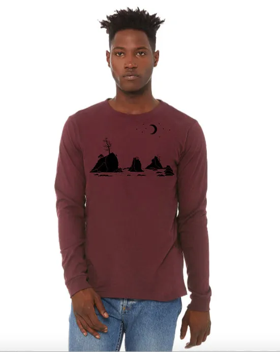 Moon Over Three Graces T-Shirt - Long Sleeve Unisex Maroon