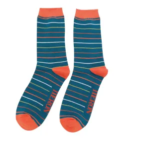 Mr Heron Thin Stripes Socks Teal