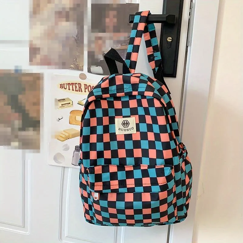 Multifunctional Checkered Travel Backpack  Spacious and Stylish