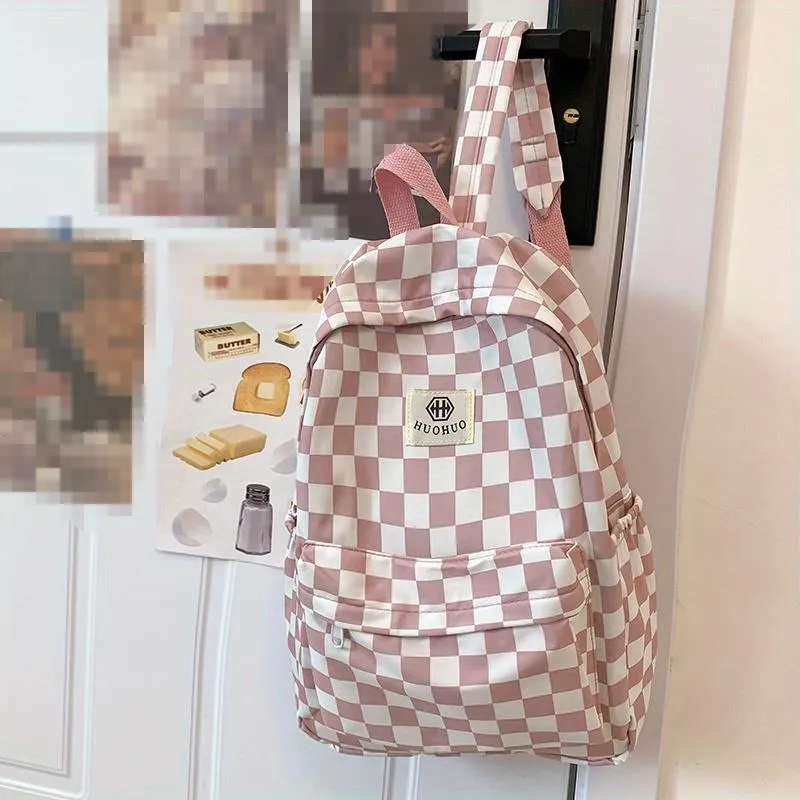 Multifunctional Checkered Travel Backpack  Spacious and Stylish