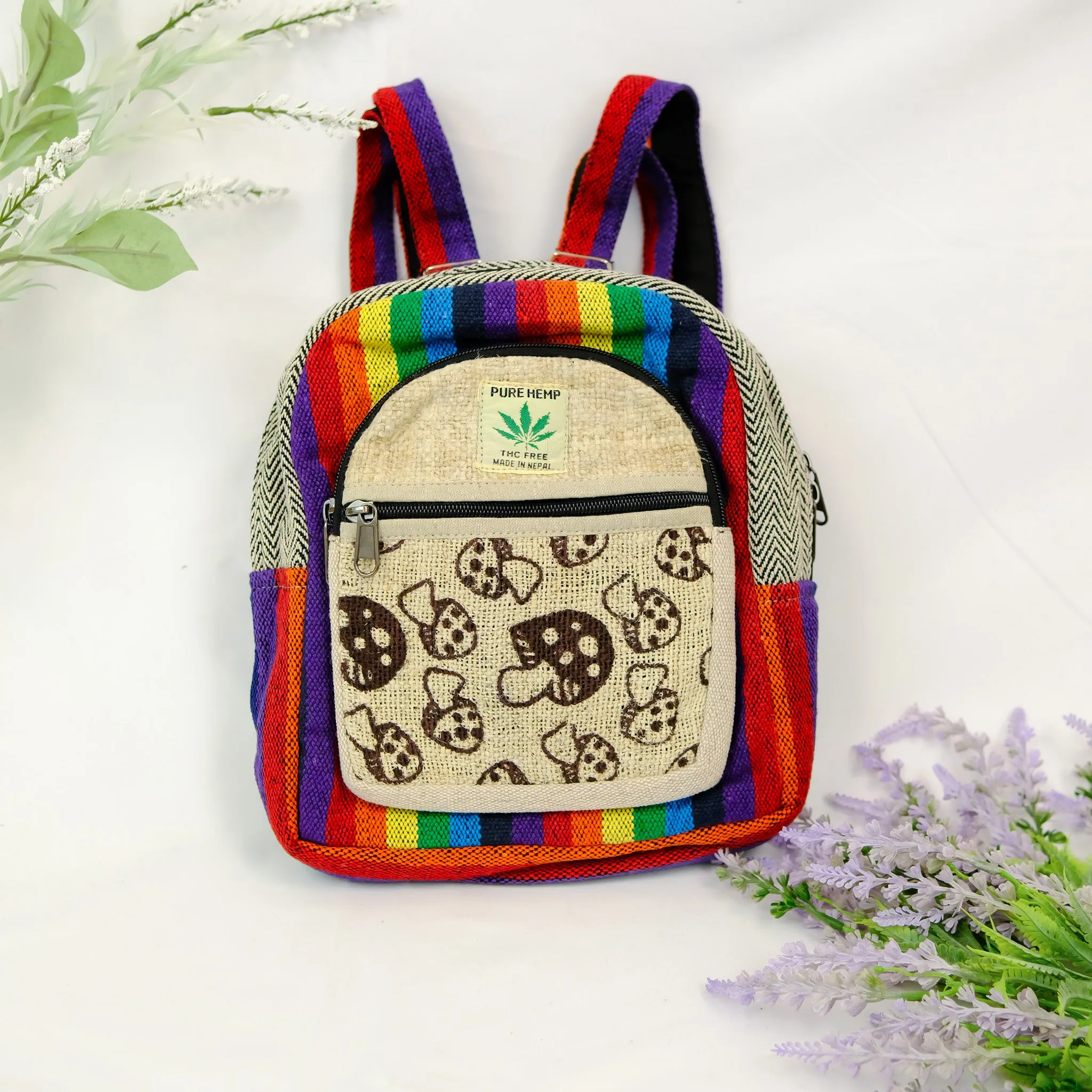 Mushroom Print Rainbow Hemp Back Pack