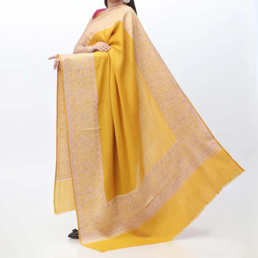 Mustard Jacquard Border Shawl PW3717