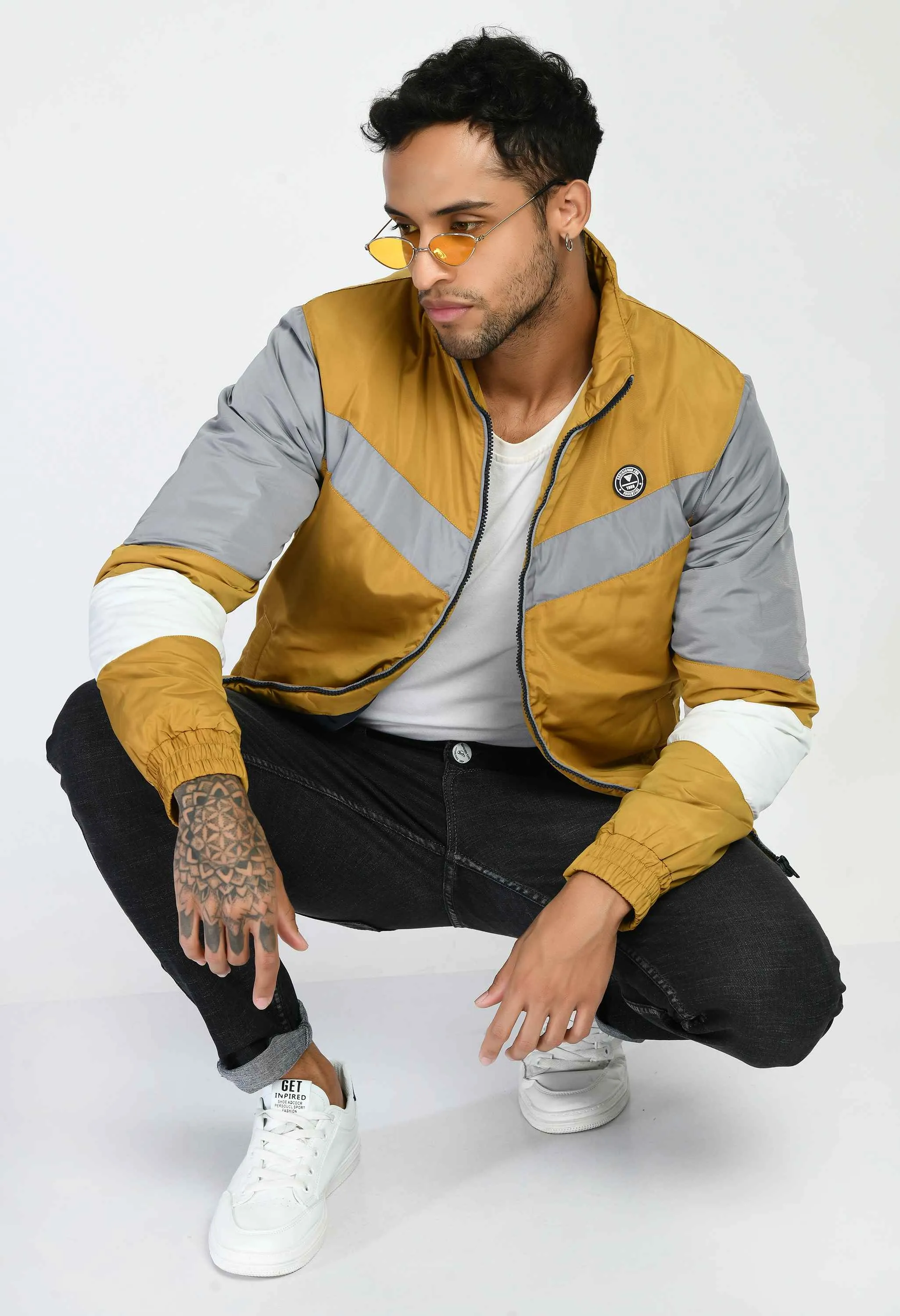 Mustard Quilted Bomber Jacket