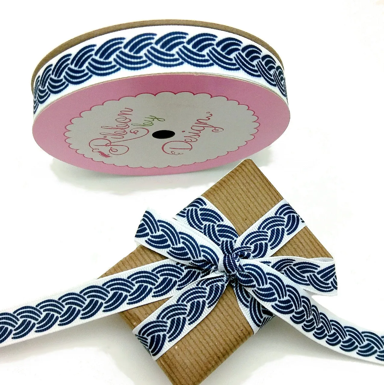 Nautical Rope ribbon in navy on 5/8" grosgrain ribbon