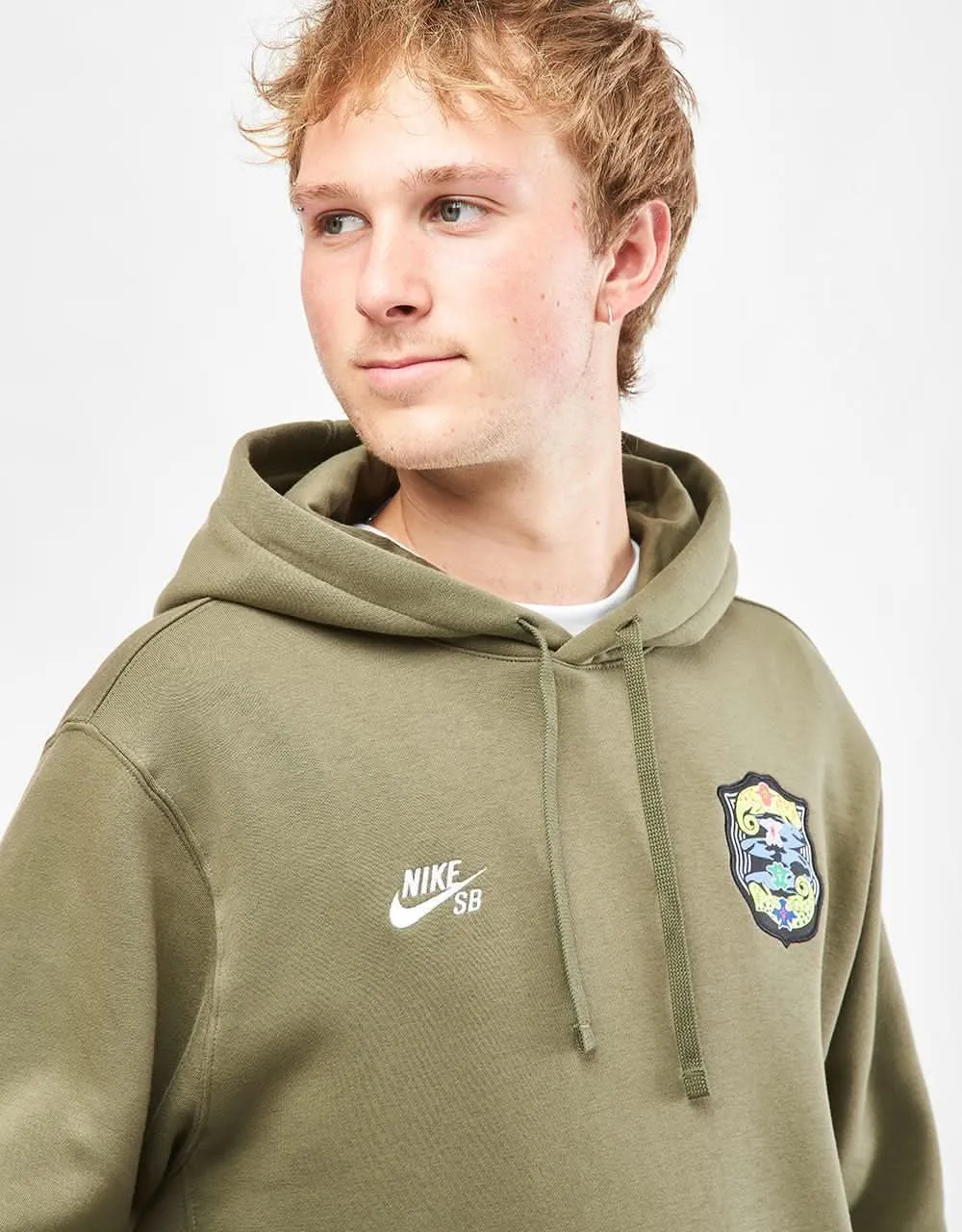 Nike SB Skate Pullover Hoodie - Medium Olive/White