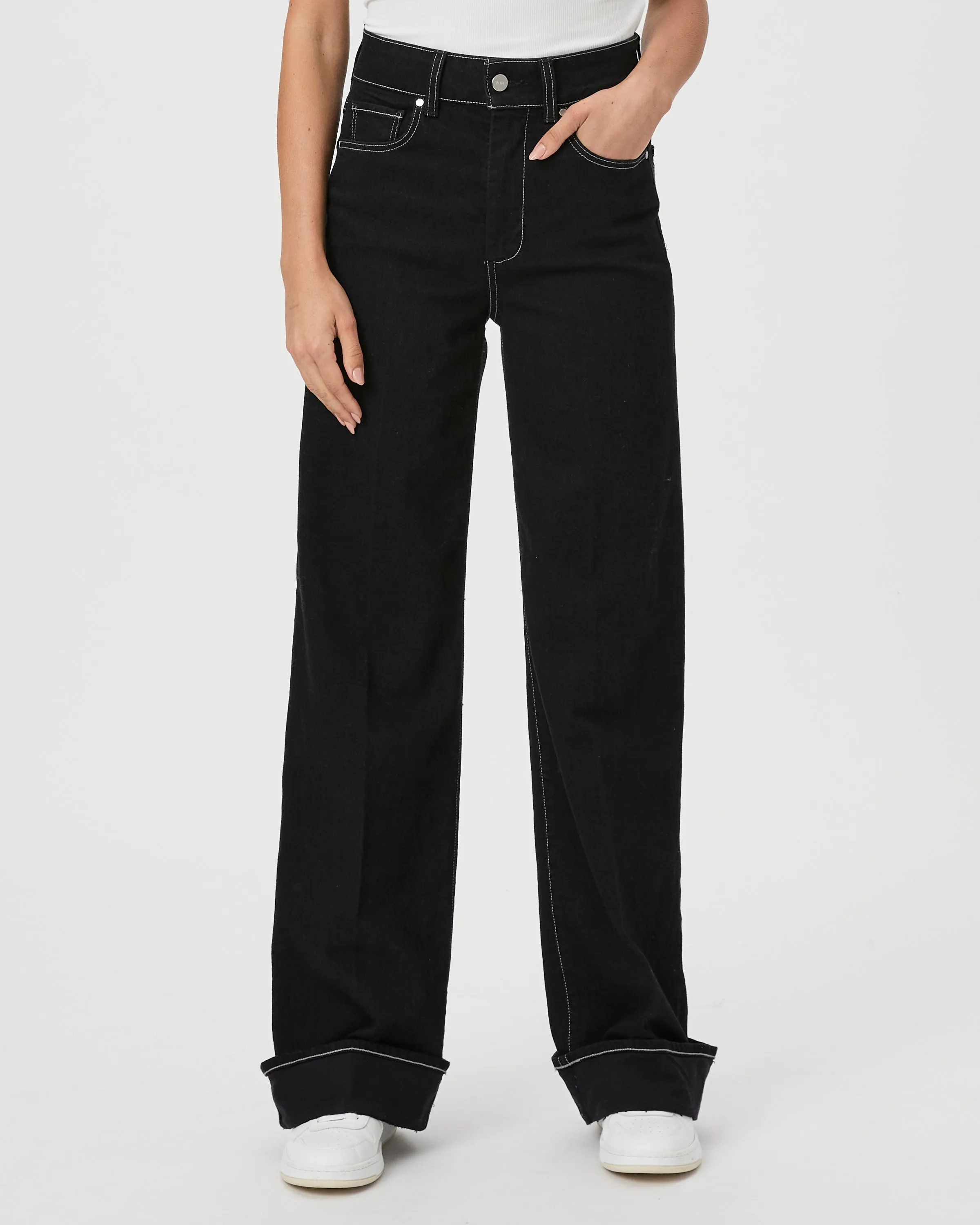 Paige Sasha Wide Cuff Jean in Twilight Black