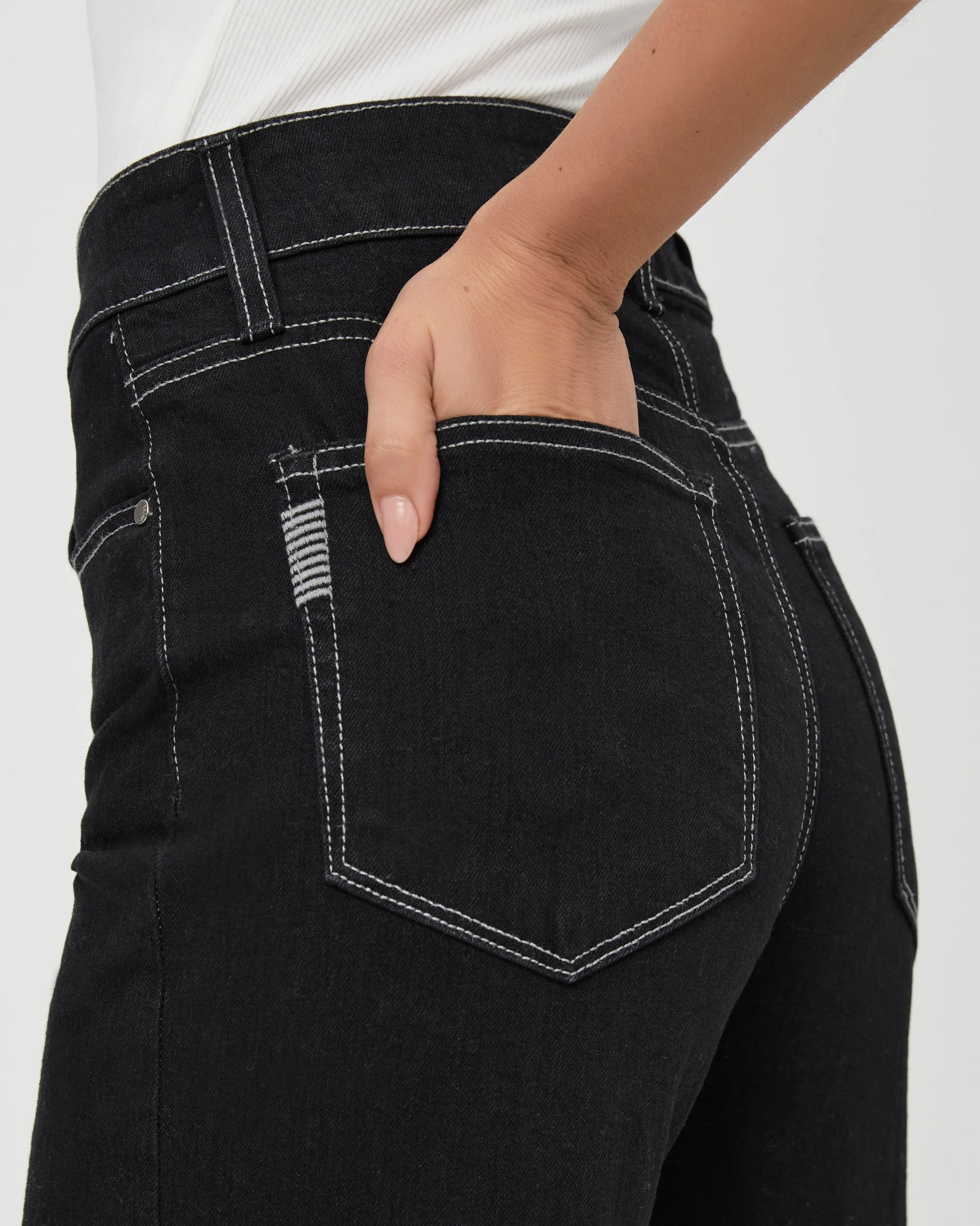 Paige Sasha Wide Cuff Jean in Twilight Black