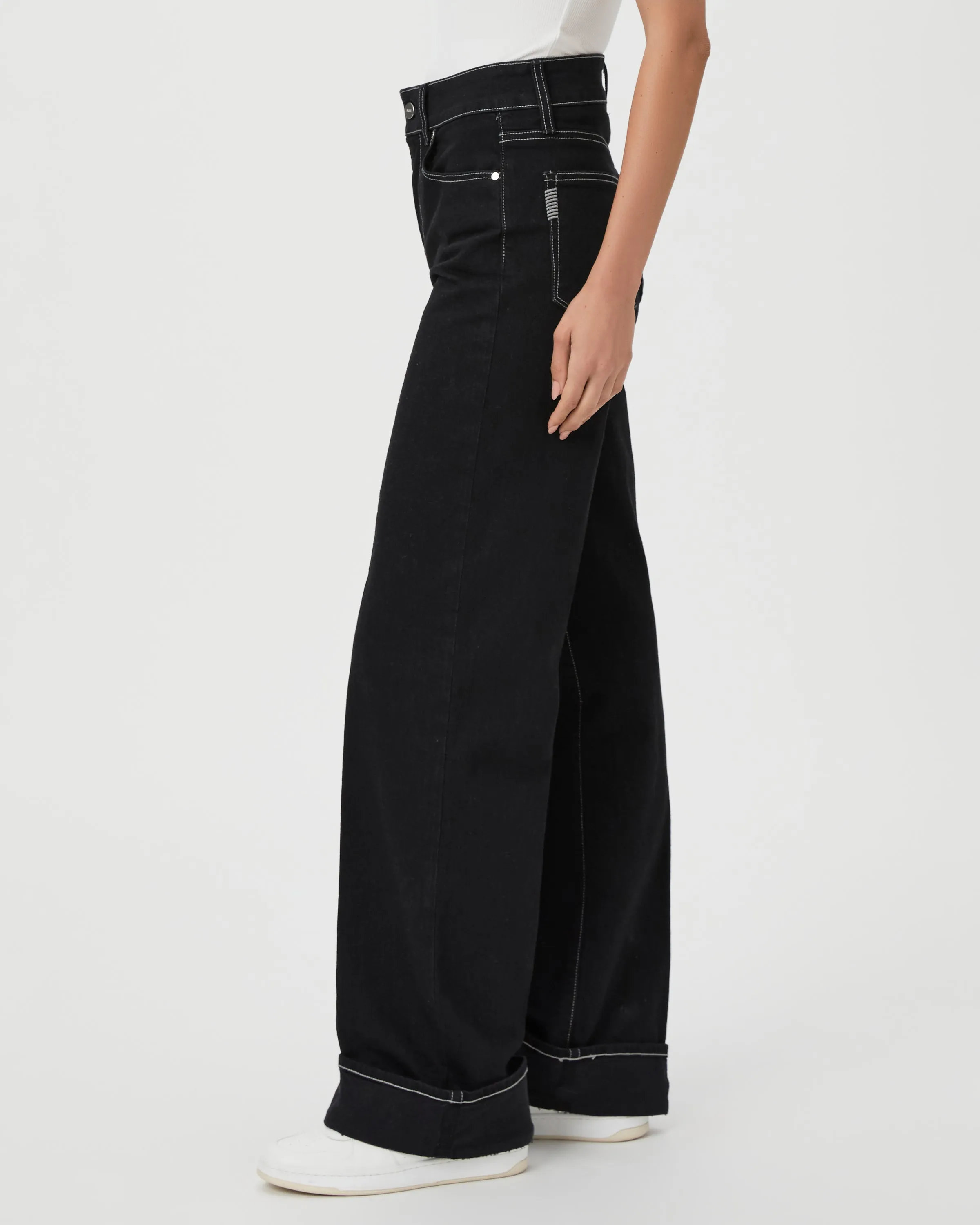 Paige Sasha Wide Cuff Jean in Twilight Black