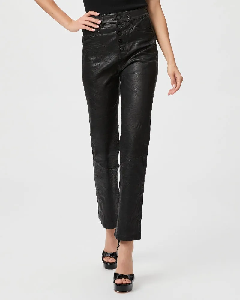 Paige Stella Leather Trouser With Exposed Button - Black