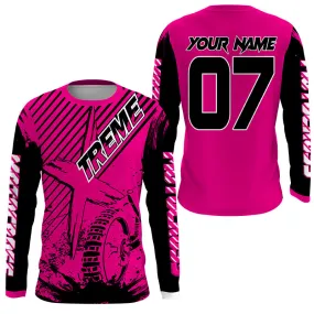 Personalized Pink MX Extreme Motocross Biker Girl Racing 3D Long Sleeve Shirt Motorcycle