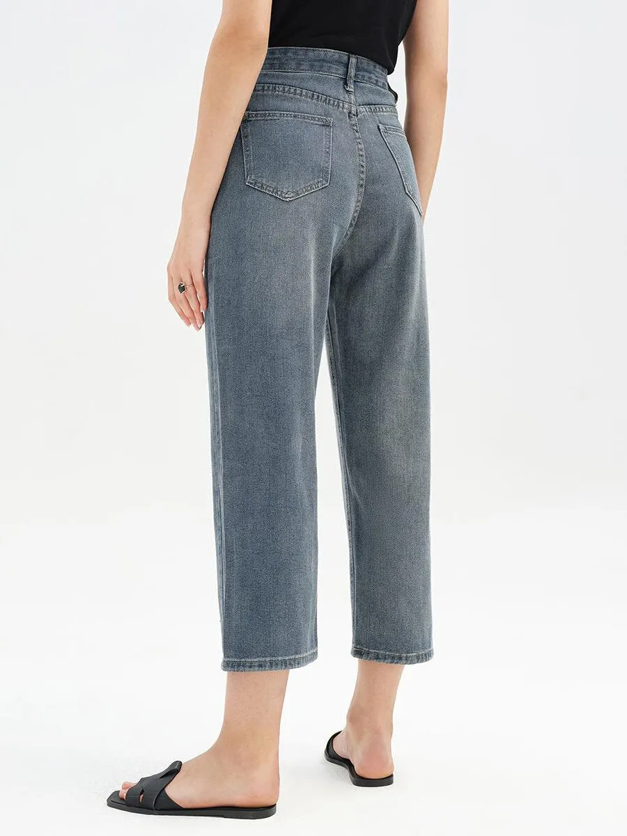 Pocket High Waist Wide Leg Cropped Jeans