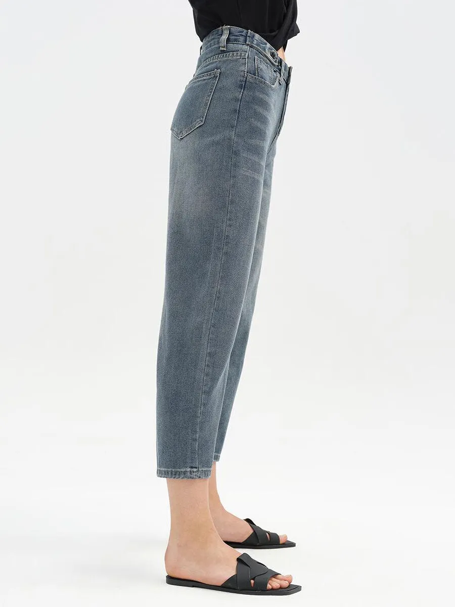 Pocket High Waist Wide Leg Cropped Jeans