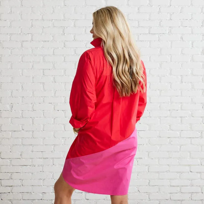 Preppy Asymmetrical Dress Red and Fuchsia