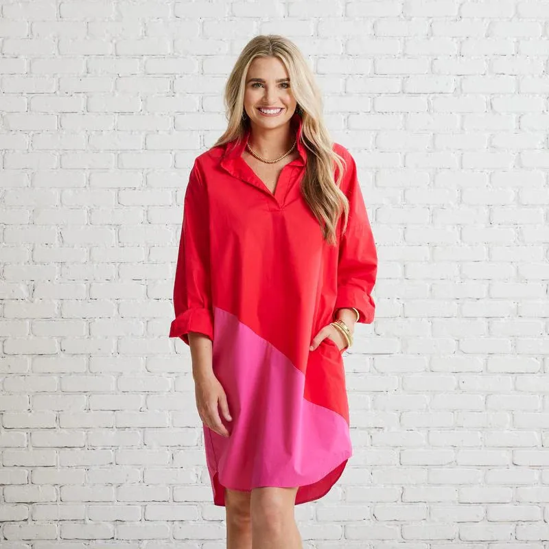 Preppy Asymmetrical Dress Red and Fuchsia